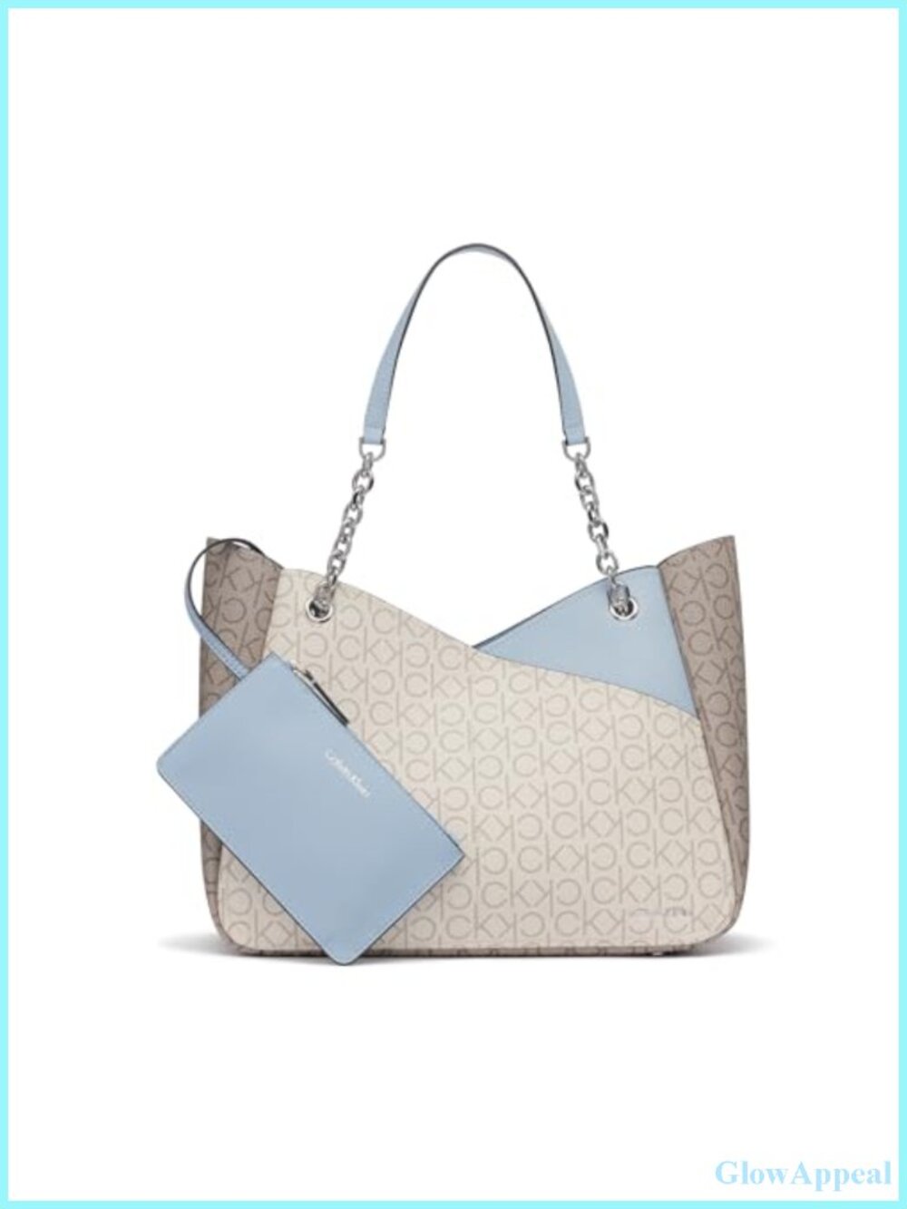 Calvin Klein Zoe Chain Tote Monogram PVC Satchel with Removable Pouch